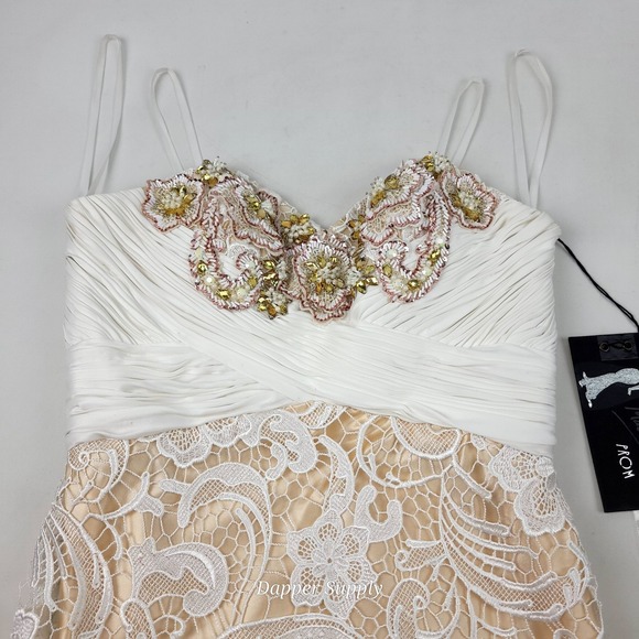 Mac Duggal Ivory/Nude Mermaid Beaded Dress Sz 6 White Floral W/ Train - Picture 2 of 16